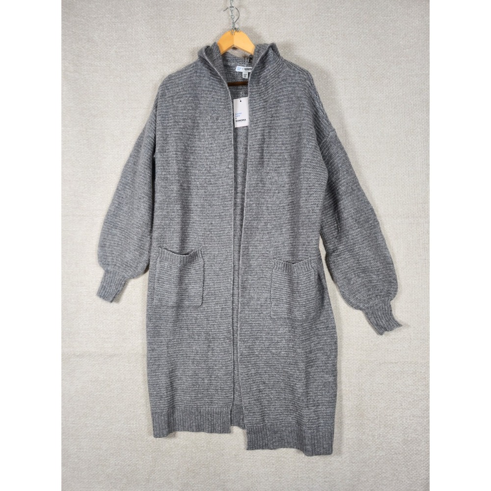 Lauren Lane x Sonoma Womens Duster‎ Cardigan Hooded Grey Knit Sweater XS NWT